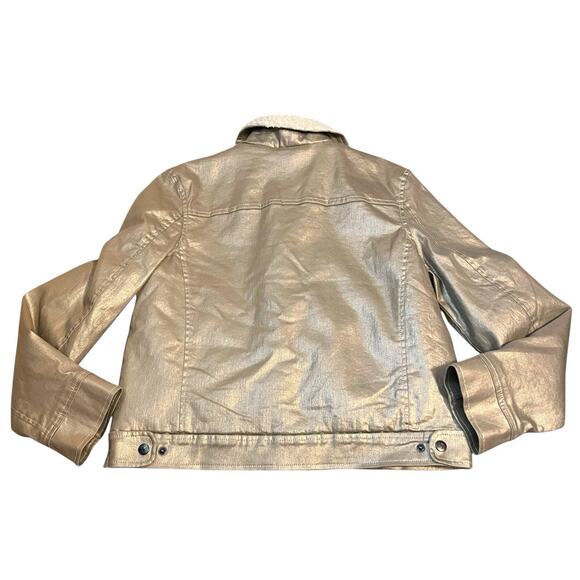 Boden Metallic Biker Jacket Moto XS Gold Sherpa Lined Zip Up Casual Preppy - Picture 4 of 9